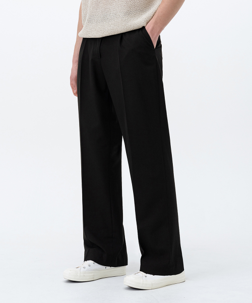 MUSINSA | LEMAIN SECOND One-tuck semi-wide hidden banding slacks [black]