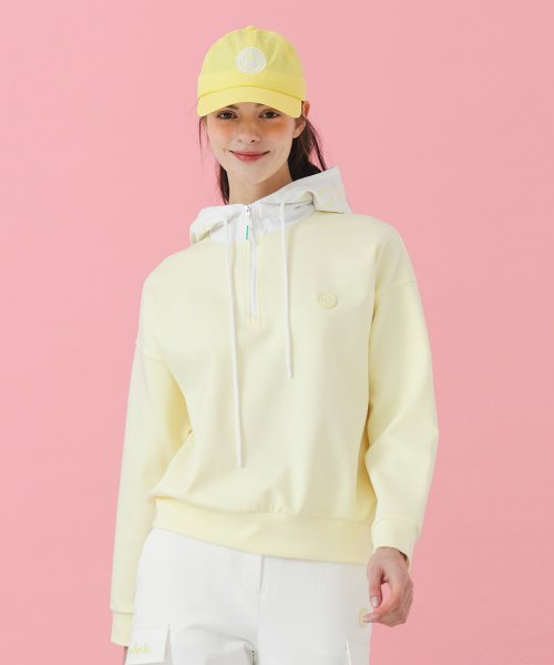 MUSINSA MONBIRDIE GOLF Windproof hooded half zip up t shirt YELLOW