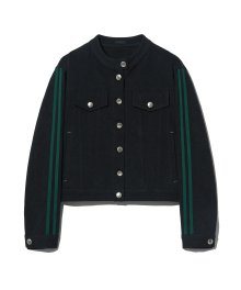 Women stripe denim jacket [black]