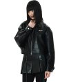Women grass leather jacket [black]