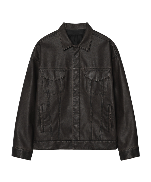 Джинсовка из экокожи с эффектом стирки [Black]