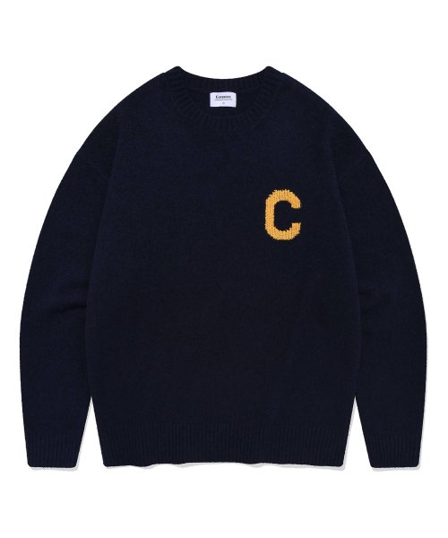 MUSINSA | COVERNAT Middle C logo crew neck knit navy