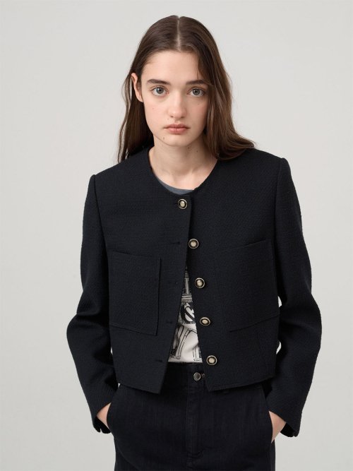 온앤온(ON&ON) Detachable Collar Tweed Cropped Jacket