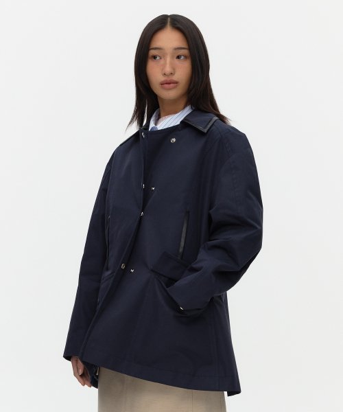Кожаный combo half trench_NAVY
