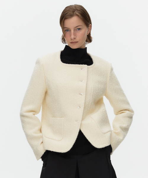 Asymmetric tweed jacket_IVORY