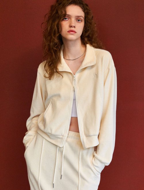 Велюровый зип-худи комплект Light Cream / WBD1L51542SET