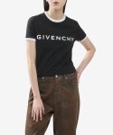지방시(GIVENCHY) 여성 아키타입 로고 슬림핏 반소매 티셔츠 - 블랙:화이트 / BW70BF3YAC004