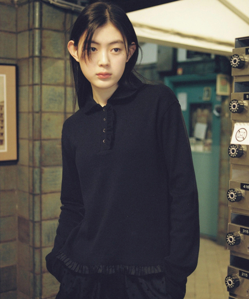 MUSINSA | OHESHIO round collar frill long t-shirt (white)
