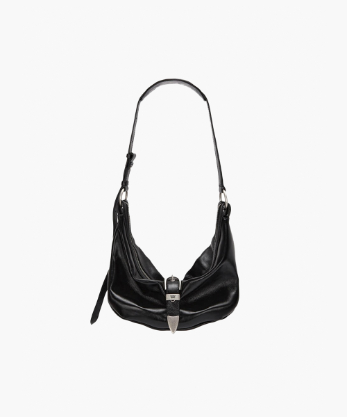 BELTED HOBO MEDIUM_black glossy plain