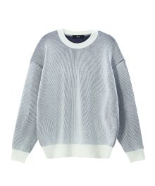 Two Tone Double Face Round Knit Pullover - White