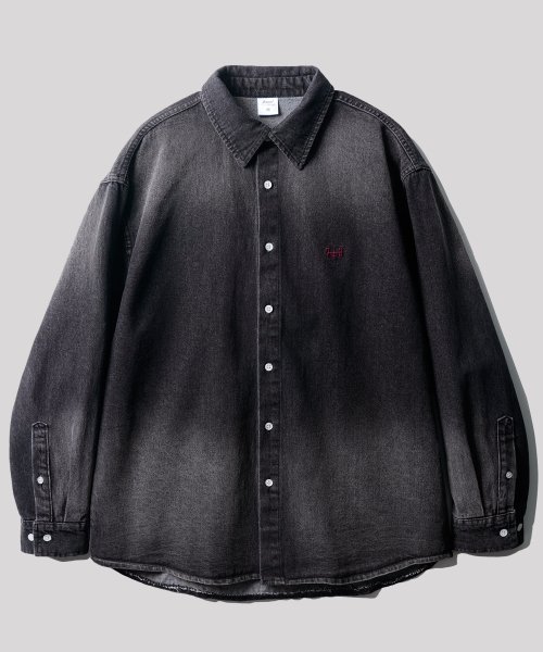Джинсовая рубашка с эффектом варки KJLS2555, BLACK