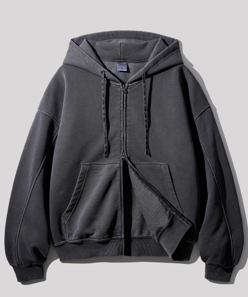 Худи на двухсторонней молнии пигментного окрашивания Charcoal KJHD2540