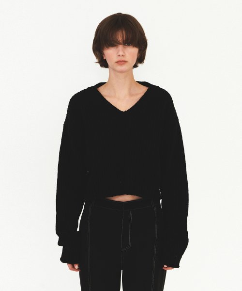 다이애그널() COTTON V NECK KNIT (black) 상품 이미지