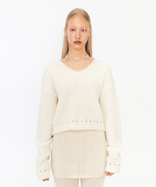 다이애그널() COTTON V NECK KNIT (ivory) 상품 이미지