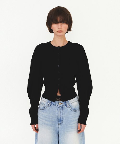 다이애그널() ROUND SILHOUETTE RIBBED CARDIGAN (black) 상품 이미지