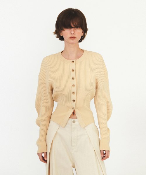 ROUND SILHOUETTE RIBBED CARDIGAN (beige)