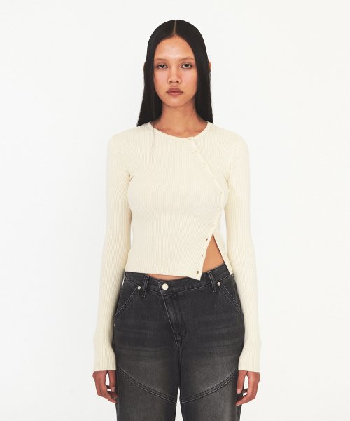 다이애그널() DIAGONAL BUTTON RIB CARDIGAN (ivory) 상품 이미지