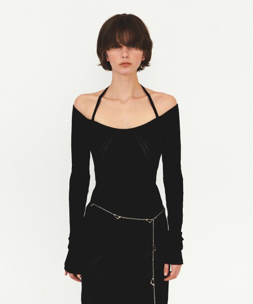 다이애그널() OFF SHOULDER STRAP KNIT (black) 상품 이미지
