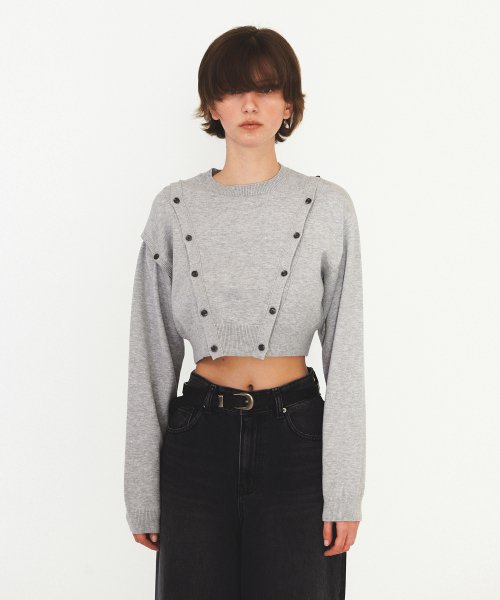 다이애그널() CROP BUTTON KNIT TOP (melange grey) 상품 이미지