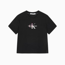 여 블랙 모노그램 로고 모던 스트레이트핏 반팔 티셔츠 J223451 BEH