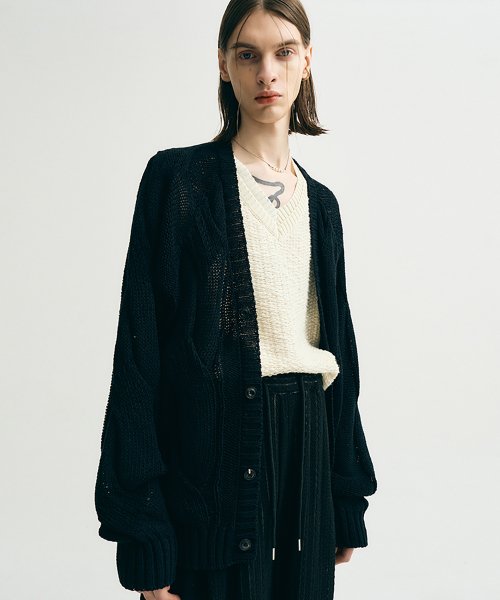 MUSINSA NOIRER Multi cable overfit sheer cardigan black