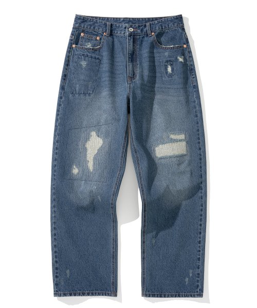 distressed denim pants 12oz indigo washed