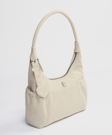 Suede Round Hobo Bag in Ivory