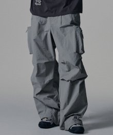 Nylon Big Pocket Parachute Pants -  Light Grey