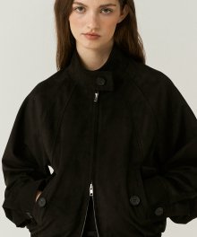 Vegan Leather Suede Harrington Jacket in Black