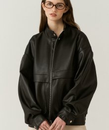 Vegan Leather Placket Jacket in Black
