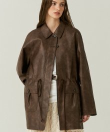 Vegan Leather Two Pocket Field Jacket in Dark Brown