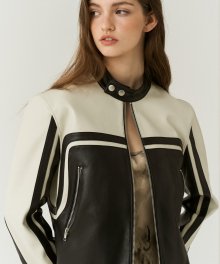 Vegan Leather Two Tone Racer Jacket in Black