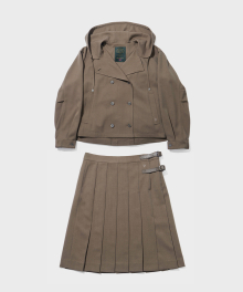 HOODED DOUBLE JACKET & SKIRT SET - 2color