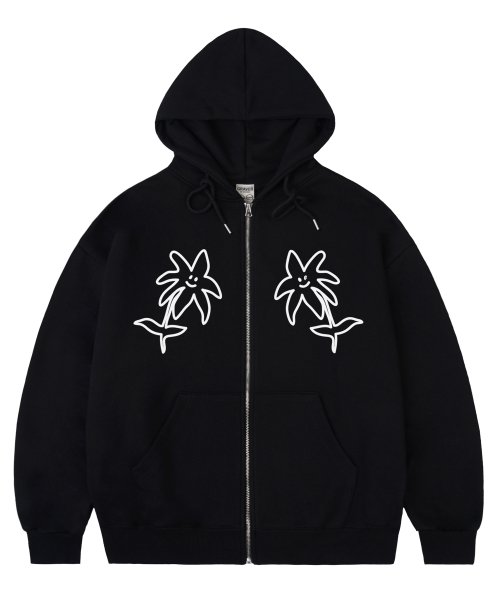 [UNISEX] Худи на молнии с цветочным принтом TWO_Black