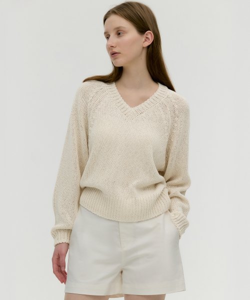 MUSINSA | MONGDOL Texture V-neck knit oatmeal MDKT078OATMEAL