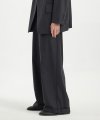 Leather-Trim Wide Pants - Charcoal Grey