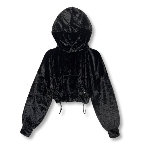 Velvet String Crop Hoodie