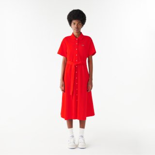 라코스테(LACOSTE) [무료반품] 여성 벨트형 반팔 폴로 드레스 [레드]