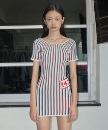 Pleated Knit Mini Dress Multi Stripe