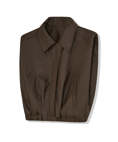 85-VIVAJ008 Crop Placket Leather Vest Dark Brwon