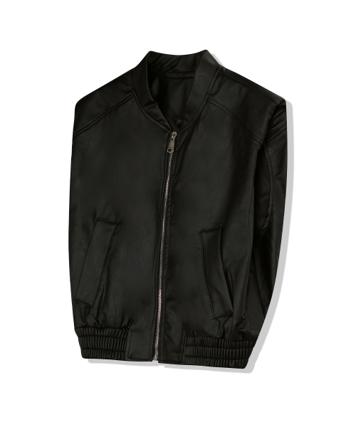 Укороченный кожаный жилет 85-VIVAJ009 Black