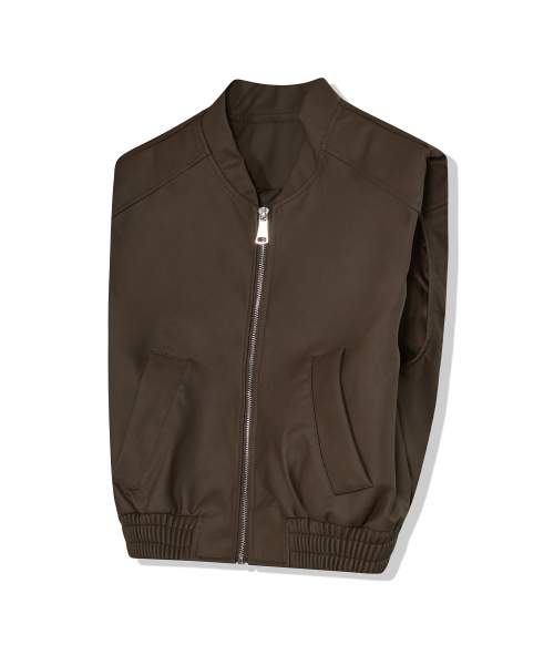 85-VIVAJ009 Crop Minimal Leather Vest Dark Brwon