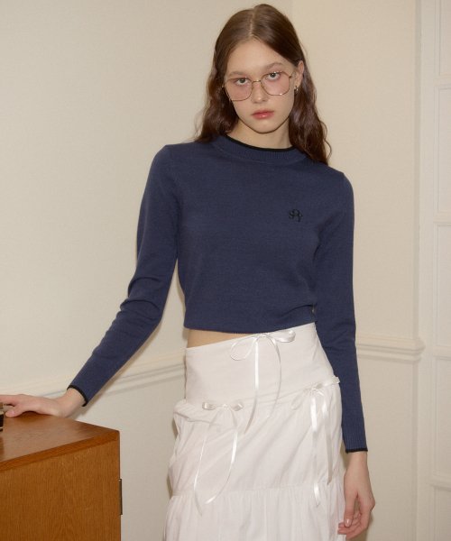 살롱 드 욘(SALON DE YOHN) Logo Basic Knit_ Navy - 사이즈 & 후기 | 무신사