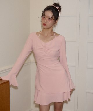 살롱 드 욘(SALON DE YOHN) Ballet Mini Dress_ Peach