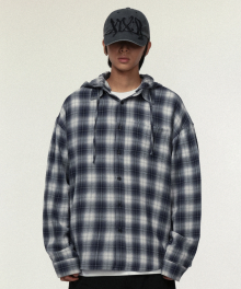 Hooded Checkered Shirt Blue