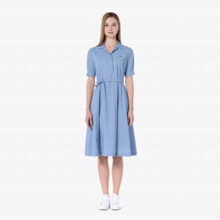 라코스테(LACOSTE) [무료반품] 여성 플레어 반팔 셔츠 드레스 [라이트블루]