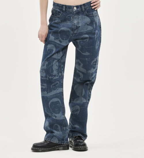 PORTRAIT PRINTING DENIM PANTS INDIGO