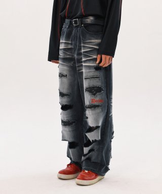 래리클락(LARRY CLARK) DESTROYED DENIM PANTS BLACK 상품 이미지