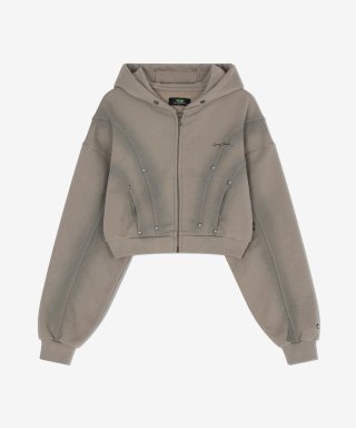 래리클락(LARRY CLARK) [WOMENS] SPRAY WASHED CROP HOODIE ZIP UP BEIGE 상품 이미지