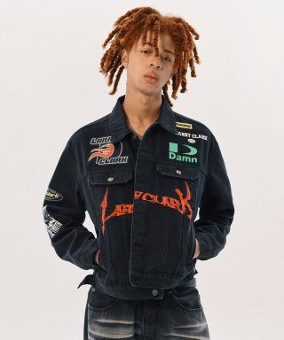 래리클락(LARRY CLARK) DENIM LOGO TRUCKER JACKET BLACK 상품 이미지